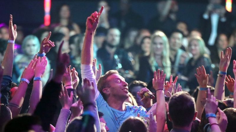 Coldplay-Frontmann Chris Martin während eines Konzerts in Inglewood, Kalifornien