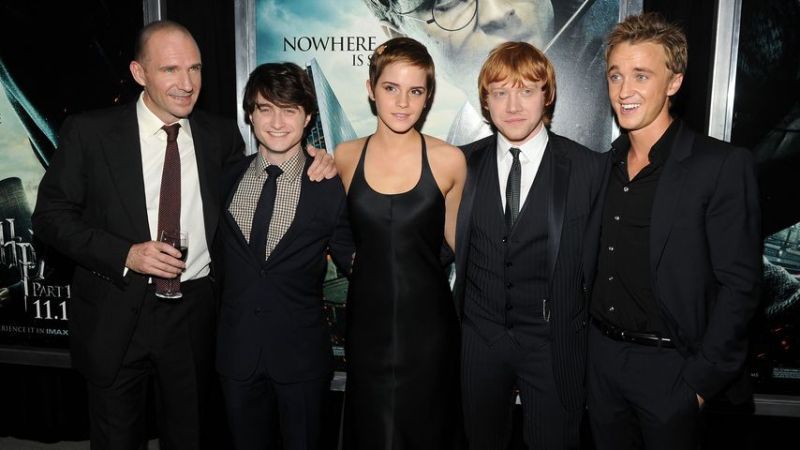 Ralph Fiennes, Daniel Radcliffe, Emma Watson, Rupert Grint und Tom Felton, 2010
