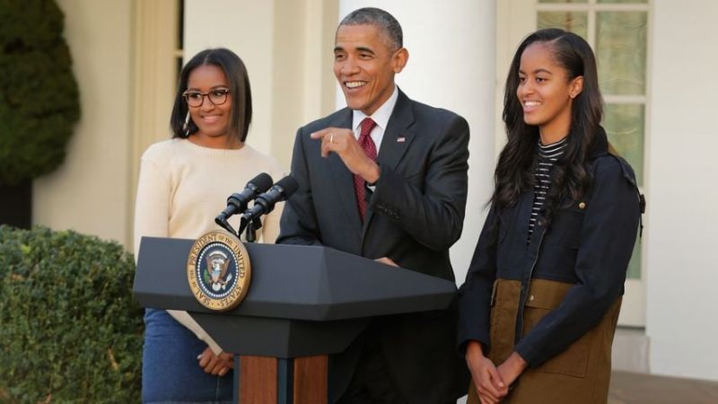 Präsident Barack Obama und seine Töchter Sasha und Malia