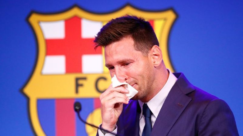 Lionel Messi bei seiner Abschiedspressekonferenz, 2021