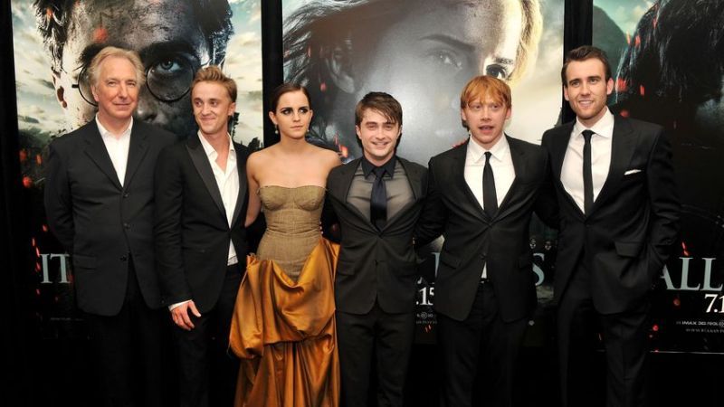 Alan Rickman, Tom Felton, Emma Watson, Daniel Radcliffe, Rupert Grint und Matthew Lewis